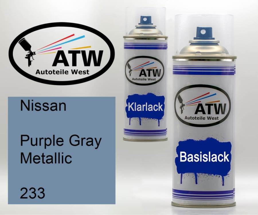 Nissan, Purple Gray Metallic, 233: 400ml Sprühdose + 400ml Klarlack - Set, von ATW Autoteile West.